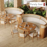PurelyFeel canapé de cabine en rotin semi-circulaire en bois massif japonais restaurant à thème Asie du Sud-Est ensemble chaise et table en bois