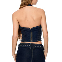 Top en denim vintage sexy à col halter, bleu foncé délavé, sans manches, décontracté, fermeture éclair au dos, été/hiver, YK2, pour femmes