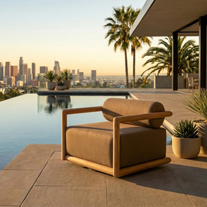 Sillón Moderno Giratorio 360° para Exteriores, de Madera de Teca Sudamericana, con Espuma de Secado Rápido, Grado Comercial para Proyectos de Hoteles y Resorts - Product Image 1