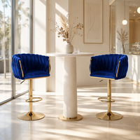 Tabouret de bar moderne rembourré en velours bleu, pivotant et réglable avec vérin à gaz, pour îlot de cuisine, bar à domicile et décoration