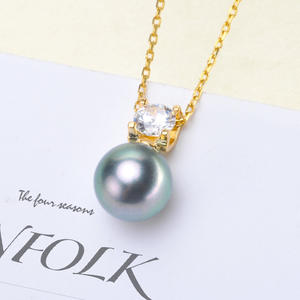 Colgante de Plata S925 con un Solo Diamante y Cuentas Redondas de 9-12 mm, Accesorios de Perlas para Collares, Base Vacía 3939 - Product Image 1