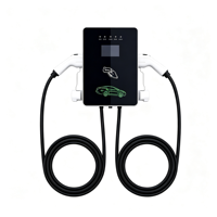 Station de recharge murale pour véhicules électriques à double connecteur, chargeur de voiture électrique avec deux câbles Type 2 et écran LCD, garantie OEM ODM
