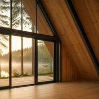 Maison modulaire contemporaine en conteneur avec structure en acier, grandes portes vitrées et plateforme sur le toit