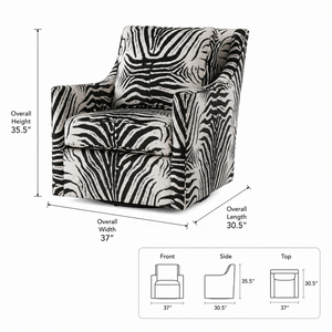 <span class=keywords><strong>Fauteuil</strong></span> pivotant maximaliste post-moderne en tissu zèbre noir et <span class=keywords><strong>blanc</strong></span>, idéal pour les halls d'appartements haut de gamme - Product Image 5