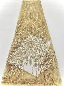 Tela de Encaje con Cuentas de Lujo, Lentejuelas de Cristal, Tela de Encaje con Cuentas de Perlas Blancas, Encaje de Boda Exclusivo con Cuentas - Product Image 4