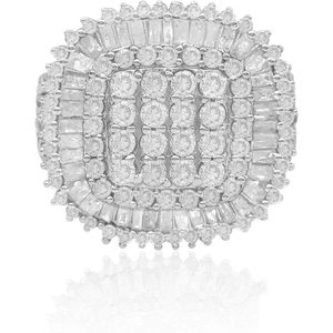 Anillo de Diamantes de 2.31 Quilates, Corte Redondo y Baguette, Halo Blanco Natural, Anillo de Compromiso y Boda de Plata Esterlina, Talla 7 - Product Image 1
