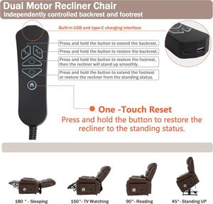 Sillón Reclinable Eléctrico Moderno para Adultos Mayores, Reclinación Total, Cuero, Masaje, Calefacción, Reposapiés Extendido, Control Remoto Inalámbrico - Product Image 5