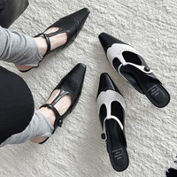 Sandales mules à talon aiguille noires en peau de mouton française, style D-Inspired, personnalisées 2025, pour l'extérieur, à bout ouvert, à enfiler, sexy, vintage, OEM/ODM