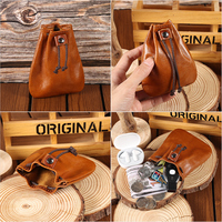 Sac de rangement pour bijoux DUJIANG à grande poche, sac à cordon vintage fait main, simple, en cuir véritable, couleur café, personnalisable OEM/ODM avec LOGO