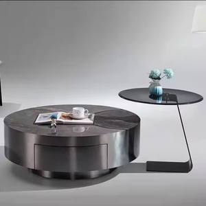 Italian Luxury Modern Rock Plate Round Coffee <strong>Table</strong> Minimalist Stainless Steel Titanium <strong>Grey</strong> Tempered Glass <strong>Coffe</strong> Side <strong>Tables</strong> - Product Image 6