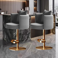 Tabouret de bar de luxe - Chaise haute réglable en hauteur avec fonction pivotante, revêtement en cuir véritable pour îlot de cuisine et bar à domicile