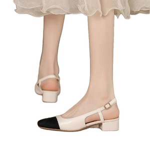 Women's <strong>Closed</strong>-<strong>Toe</strong> <strong>Sandals</strong> 2026 New Spring/Summer Mid-Heel Color-Block Backless High Heels Retro Chunky Heel Single Shoes - Product Image 5