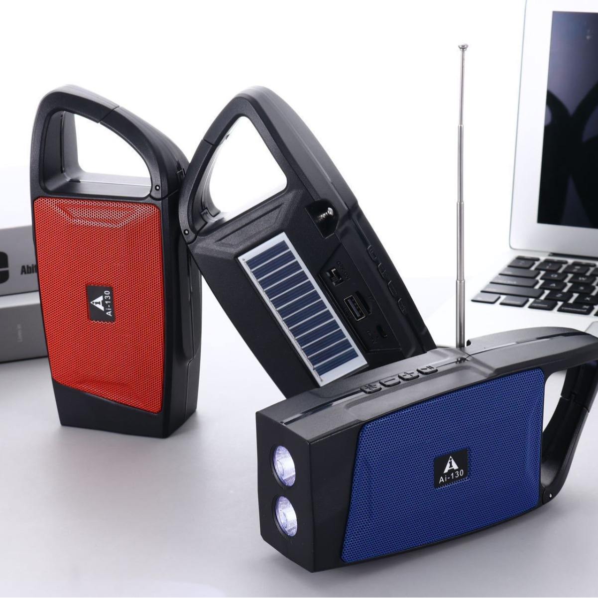 Ai-130 Multi-functional Blue Tooth Speaker with Dual Flashlight Portable  Solar Speaker Mp4 Player Outdoor Radio with FM AM SWAux