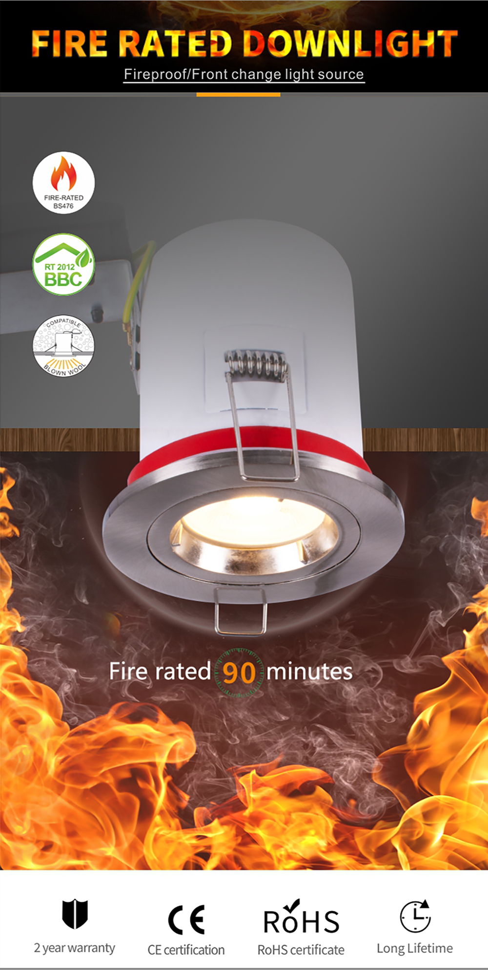 Recessed Fire Rated Downlights GU10 Die Casting Alu BBC Standard