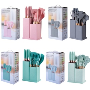 Ensemble d'ustensiles de cuisine en silicone avec logo personnalisé, ensemble de couteaux en acier inoxydable avec support de rangement - Product Image 5