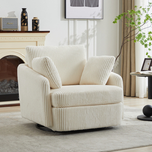 Poltrona Girevole da Salotto con 2 Cuscini, Divano a L Moderno Rivestito in Tessuto, Gambe in Legno - Product Image 1