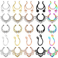 2025 personnalisé en acier inoxydable Dangle Clip sur manchette Non Piercing magnétique Faux mignon nez Septum cerceau narine anneau goujon manchettes bijoux