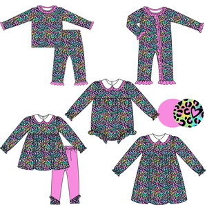 Vestido de Niña con Estampado Personalizado de Tela de Seda de Leche con Diseño de Flores Marinas y Ropa de Mono con Volantes - Product Image 1