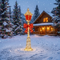 Farola Navideña con Luz LED, Estatua de Resina Decorativa para Fiestas, con Lazo Rojo, para Jardín Exterior, Farola Festiva para Calle