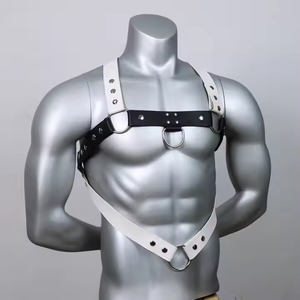 Sexy hombres negro blanco cuero Metal anillos cuerpo pecho arnés Punk hombre cuero Bondage disfraz Sexy <span class=keywords><strong>Gay</strong></span> Club Rave correas Crop Top - Product Image 5