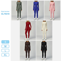 Jumpsuit Wanita ELT9319 Custom, Model Punggung Terbuka Cantik, Seksi, Slim Fit, Lengan Panjang, Ketat, Kerah Bulat