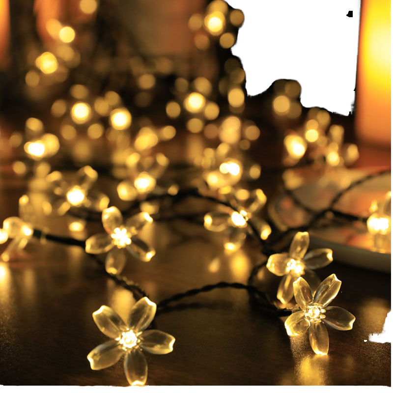 Outdoor Solar IP65 Warm White Portable Cherry Blossom Flower Christmas String Led Rope Light 5 Meter 10 Led Garden