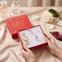 Coffret Cadeau Premium Personnalisé pour Femme – Ensemble 5 Pièces : Montre à Quartz et Collier – Idéal pour Cadeaux d'Appréciation des Partenaires d'Entreprise – Sac Rouge