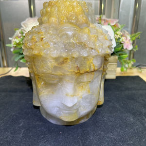 Pierre de Guérison Artisanat Guérisseur Doré Tête de <span class=keywords><strong>Bouddha</strong></span> Cristaux Naturels Jaune Feu Quartz Statues de <span class=keywords><strong>Bouddha</strong></span> Pour la Méditation - Product Image 1