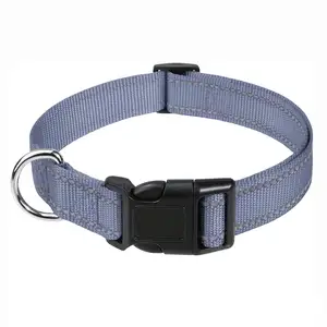 Adjustable Classic Solid Colors Dog Collars Reflective Nylon Dog Collar With Quick Release Buckle
