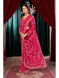 Premium Quality Heavy Fandy <b>Satin</b> Party Wear <b>Saree</b> with Decorative Heavy Beads Embroidery Designer Blouse Luxury Ethnic Wedding - Product Image 4