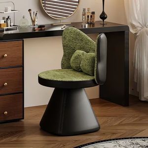 Dressing Stool Swivel Makeup Chair Green Fabric Butterfly Backrest <b>Bedroom</b> <b>Vanity</b> Seat Revolving Seat For Women - Product Image 1