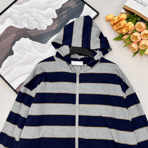 Chaqueta con capucha a rayas para mujer, sudadera informal holgada con cremallera, ropa de uso diario - Product Image 4