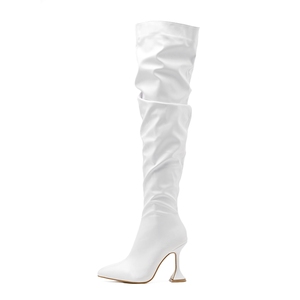 Bottes longues pour femme grande taille, style tube, talon chaton, au-dessus du genou, blanches, cuissardes - Product Image 1
