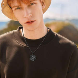 Merryshine Collier pendentif gothique <span class=keywords><strong>satanique</strong></span> pentagramme <span class=keywords><strong>étoile</strong></span> tétragramaton plaqué or pour homme Chakra Wiccan Amulette Bijoux de mode - Product Image 6