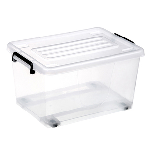 Wholesale 27l transparent stackable plastic storage box with wheels on sale