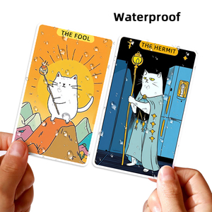 Jeu de cartes de tarot <span class=keywords><strong>Oracle</strong></span> avec chat de dessin animé, estampé à chaud, personnalisé, feuille d'argent, dorure or, impression sur papier, bords dorés - Product Image 4