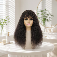 Perruque indienne Remy sans colle, fabriquée à la machine, brun moyen, lisse crépu, longueur 13, densité 250%, franges aériennes, sans dentelle, perruque complète pour
