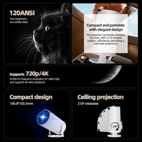Mini projecteur portable 150 lumens ANSI, résolution native 1280x720P HD, système d'exploitation Android 11, haut-parleur intégré, support pivotant pour chambre à coucher
