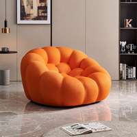 Ensemble de canapés à bulles modernes, canapé incurvé 2/3 places + fauteuil inclinable et pouf, tissu bouclé/teddy moelleux, capitonnage profond, salon, hall d'hôtel