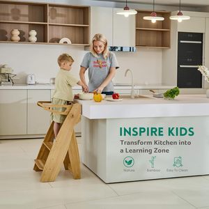 Tour d'apprentissage Montessori en bois pliable pour enfants, tabouret de cuisine pliant pour l'aide à la position debout - Product Image 3