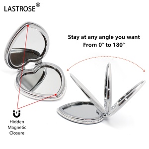 Nhà Máy Bán buôn Dễ Thương Trái Tim Màu Hồng PU Túi gương đôi bên Mỹ phẩm gương xách tay có thể gập lại gương - Product Image 2