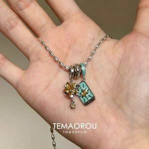 Collar con colgante de anillo de carrera de estrella de <span class=keywords><strong>tarot</strong></span> con efecto de goteo de aceite y destellos finos, azul deportivo, de aleación <span class=keywords><strong>Hermit</strong></span> Shore, novedad primavera/verano, Bambú - Product Image 3