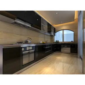 2 anos de garantia moderno alto brilho pré-montado armários de cozinha feitos na china