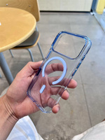 Coque de téléphone transparente bleu marine rigide en PC acrylique avec dos magnétique pour iPhone 18 17 16 15 Pro Max, anti-jaunissement