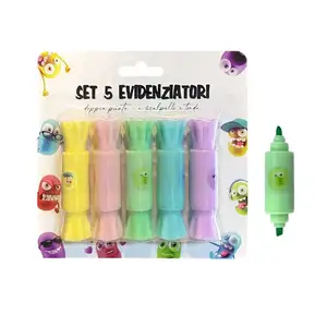 Üreticileri özel promosyon 4 5 6 renkler mini sevimli şeker şekilli su bazlı ikiz kafa çocuklar için vurgulayıcı kalem kawaii işaretleyici