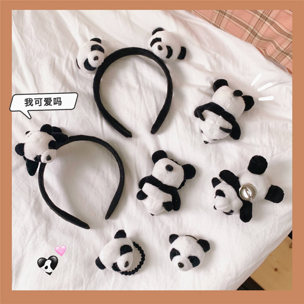 Tschick Cartoon Ornament Cute Little Panda Hair Band Hairband Ins Panda Brooch Lying Doll Bag Accessories Female