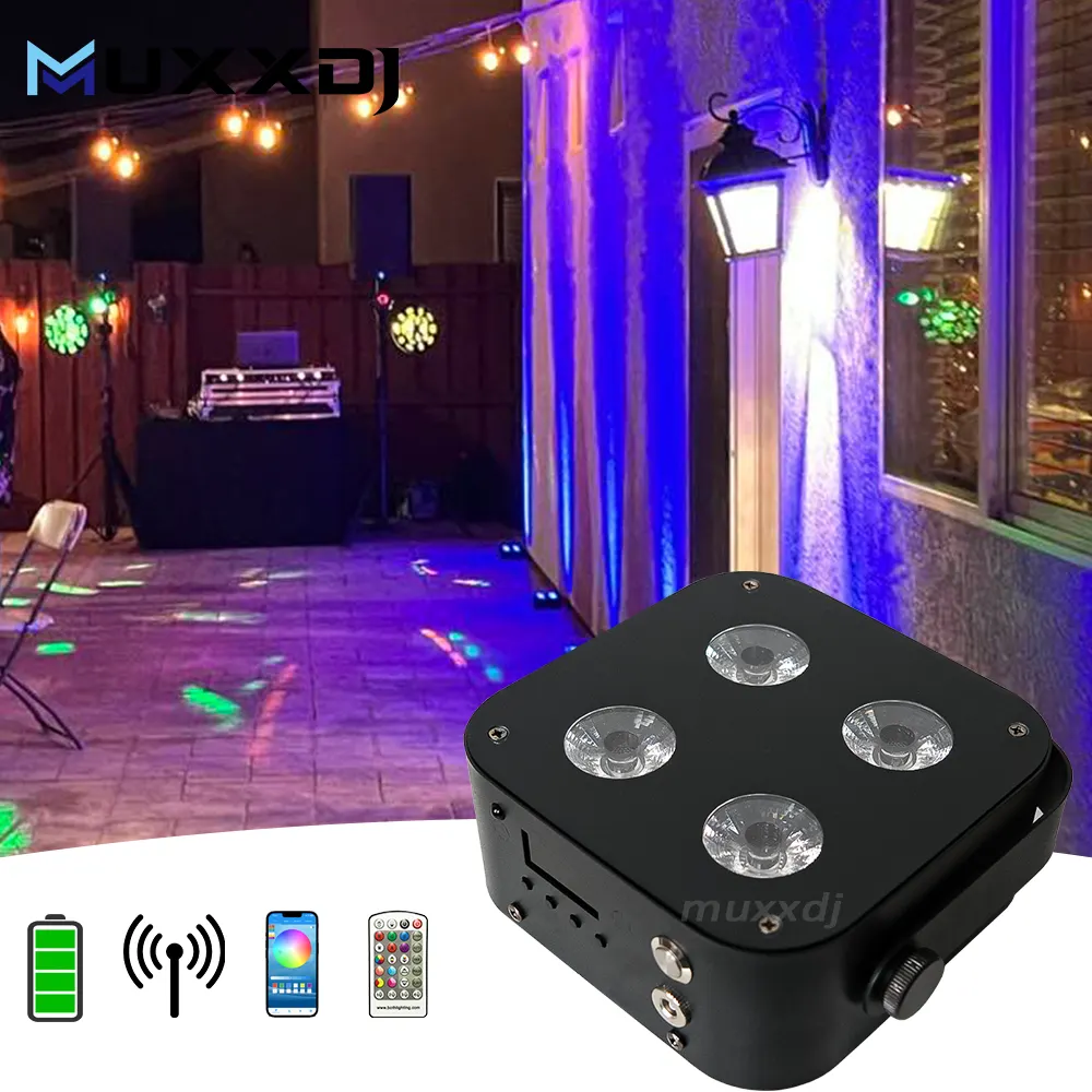 Su illuminazione 4x12w RGBWA UV 6 in1 alimentato a batteria e Wireless DMX luci LED Wireless per luce nuziale DJ Party