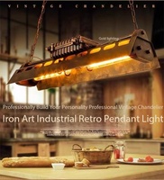 Luminaire suspendu vintage industriel steampunk, couleur bronze vieilli, abat-jour en forme de barquette, ampoules à filament, dessus à fentes pour restaurant, bar, cuisine