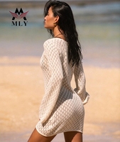 Robe de plage en résille MLY pour femmes, couverture de plage en crochet, maillot de bain en coton, vêtements de plage en maille, robe d'été creuse, maillot de bain de plage 2026