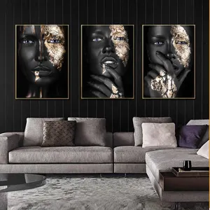 Pintura a óleo de arte africana em tela quadros, preto e dourado, posteres e impressões escandinavo, imagem de arte para sala de estar quarto